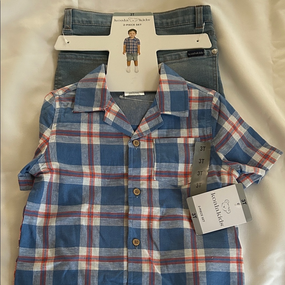 Koala Kids Blue and Red Plaid Outfit Size 3T
